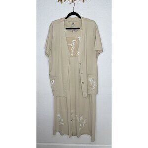 VTG Cactus California 2 Pc Set Tan Cotton Vest Maxi Dress Medium Kokopelli N